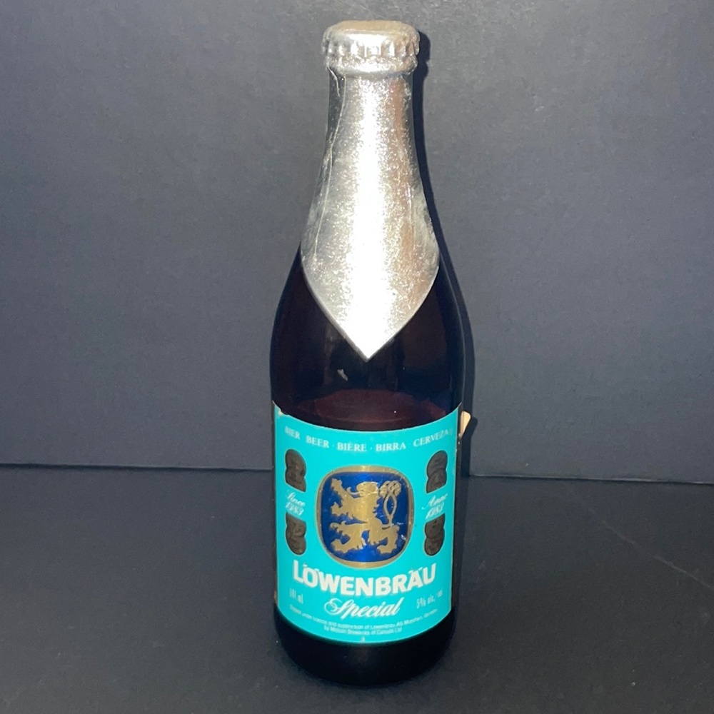 Collectible Lowenbrau Special Amber Glass Beer Bottle 341 ML Barware Display